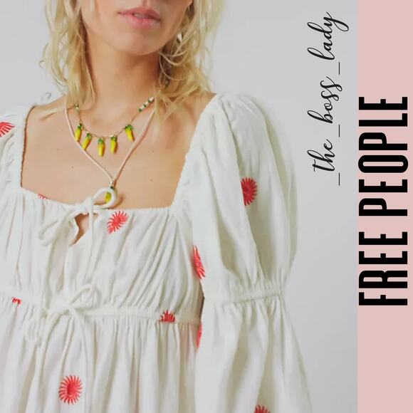 Free People dress maxi embroidered cotton linen color white/red size small NWOT - Picture 12 of 12